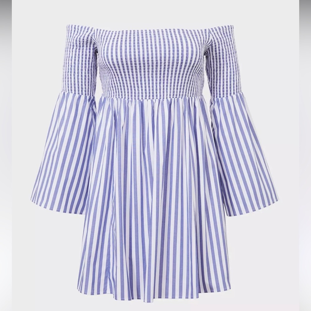 Torrid Blue Stripe Smocked Skater Dress - Picture 2 of 10